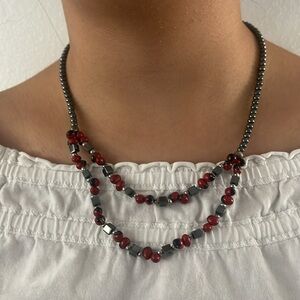 Grey Red and Black Necklace